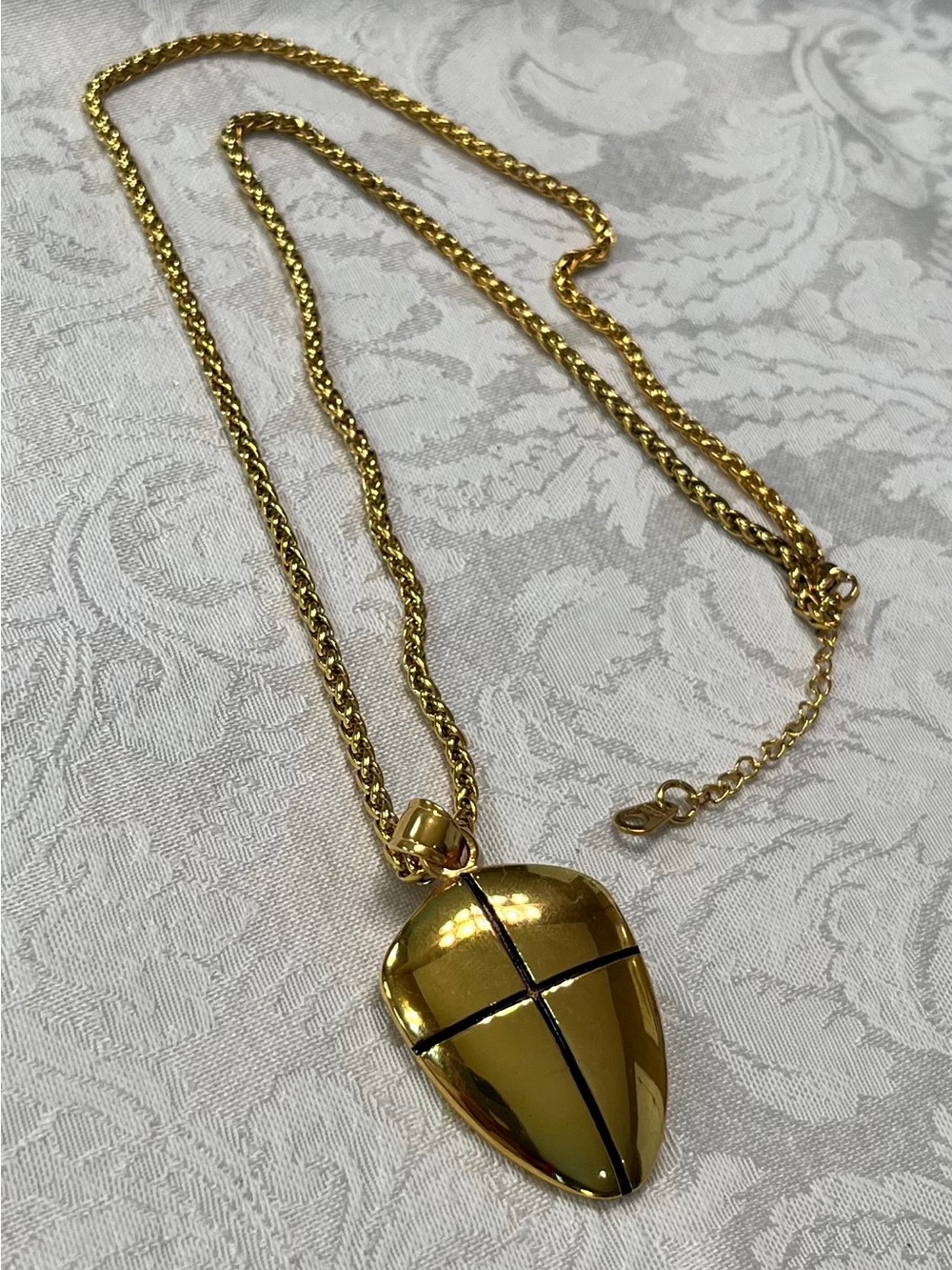 Faith Heart Gold Shield and Cross Pendant with 18k Gold Plated Chain